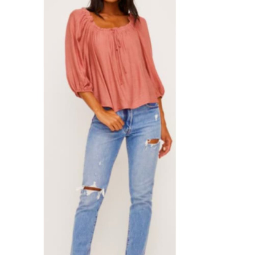 ALL IN FAVOR Women's Tie Front Peasant Top Rose M